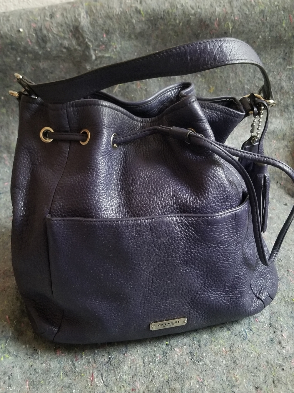 Coach Purple Pebble Leather Drawstring Shoulder Bag with Silver Hardware - Picture 4 of 8